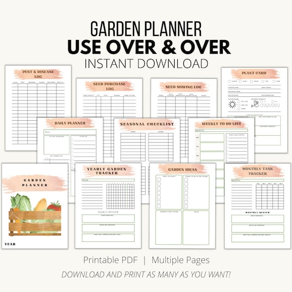 Printable Garden Planner: Planting Schedule, Layouts, Harvest Log (PDF Download)