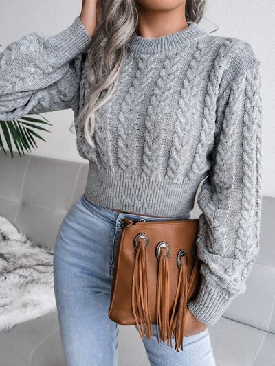 Cable-knit Sweater, Cropped Boxy, Cable Knit Sweater, Chunky Sweater, Round Neck Sweater ...