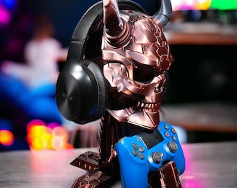 Sci-Fi Horned Cyborg Skull Headphones & Controller Holder - A gamers dream!