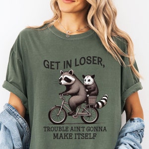 Funny Vintage Raccoon Tee-Shirt Raccoon Graphical T-shirt Get In Loser Raccoon Shirt Sarcastic Raccoon Tshirt Ferall Raccoon Shirt