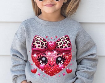 Glitter Heart Valentine's Day Sweatshirt Girls Valentines Day Youth Valentine Sweatshirt Gift-For-Kids Sweatshirt Cute Valentine Sweatshirt
