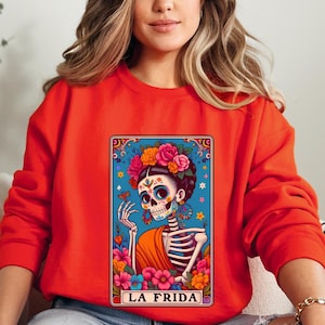 La Frida Dia De Los Muertos Sweatshirt Frida Halloween Shirt Sugar Skull Halloween Sweatshirt Tarot Card Halloween  Mexican Halloween Shirt