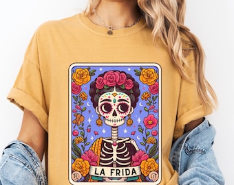 La Frida Dia De Los Muertos T-Shirt Frida Halloween Shirt Sugar Skull Halloween T-Shirt Tarot Card Halloween Tee Mexican Halloween Shirt