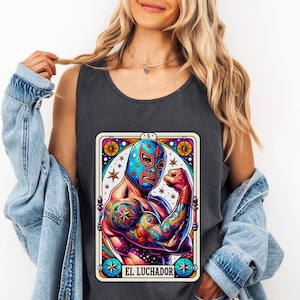 El Luchador Tarot Card Tank Top Mexican El Luchador Men's Shirt Mexican Wrestler Tank Top Lucha Libre T-Shirt Mascara De Luchador Tank Top