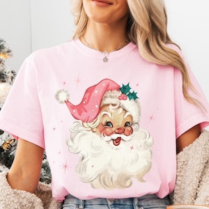 Pink Santa Retro Christmas T-Shirt Vintage Santa Shirt Pink Christmas Sweatshirt Matching Family T-Shirts Vintage Holiday Retro Christmas