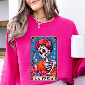 La Frida Dia De Los Muertos Sweatshirt Frida Halloween Shirt Sugar Skull Halloween Sweatshirt Tarot Card Halloween  Mexican Halloween Shirt