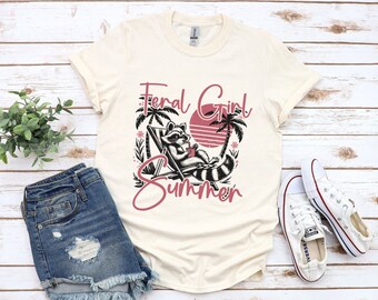 Vild flicka sommar tvättbjörnskjorta rolig tvättbjörnskjorta retro T-shirt vintage t-shirt sommarskjorta tvättbjörnar vintage T-shirts