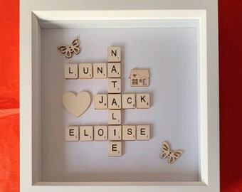 Personalised Scrabble 3D Box Frames, Scrabble Family Names, Family Frames, Handmade, Wedding, Christmas, New Home, Family Tree, Engagement