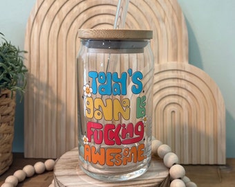 Funny Iced Coffee Glass Can: Sarcastic Swear Word Tumbler with Lid & Straw