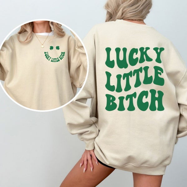 Übergroßes grünes glückliches kleines Hündchen Lustiges Rundhals-Sweatshirt, St. Patricks Tag irisches T-Shirt, glückliches humorvolles Smiley-Gesicht Pullover, trendige Oberteile