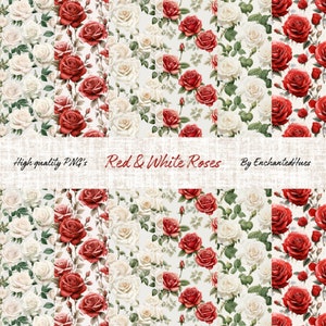 Red & White Roses Patterns | Seamless Floral Patterns, Commercial Use, Roses Background, Roses Paper Set, Floral Digital Paper, Roses