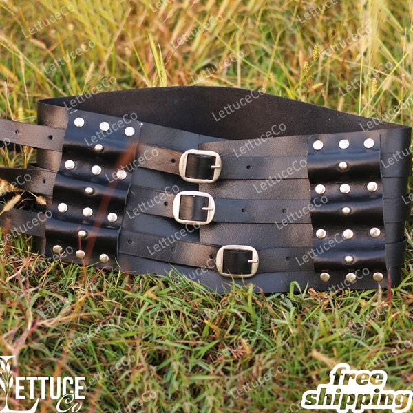 Viking Pirate Leather Belt, Renaissance Medieval Wide Waist Belt, Ren Faire Goth Knights Larp Belt, Punk Warrior Cosplay Triple Grommet Belt