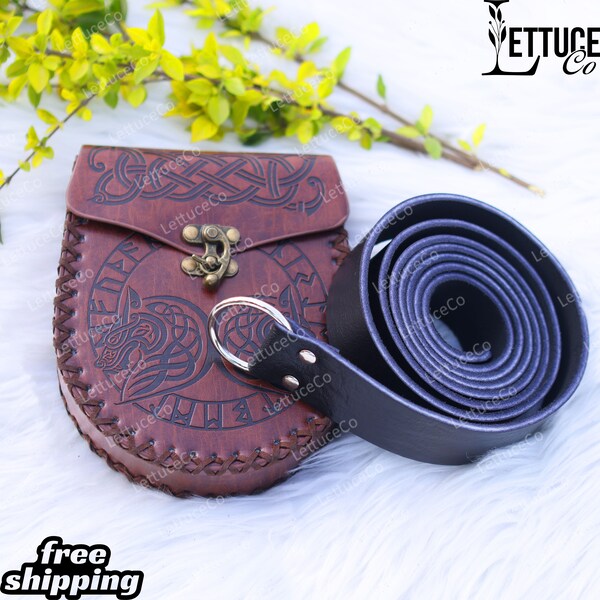 Ren Faire Larp Leather Belt, Medieval Vintage Small Goth Bag, Viking Pirate Costume Ring Belt, Nordic Cosplay Celtic Belt Pouch for Adults