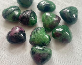 Carved Ruby Zoisite Hearts: Polished Crystal Stone Decor