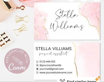 Editable Pink Business Card Template: DIY Canva Design (3.5x2 in)