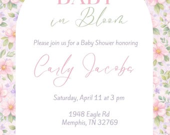 Baby in Bloom Shower Invitation Template Digital Editable