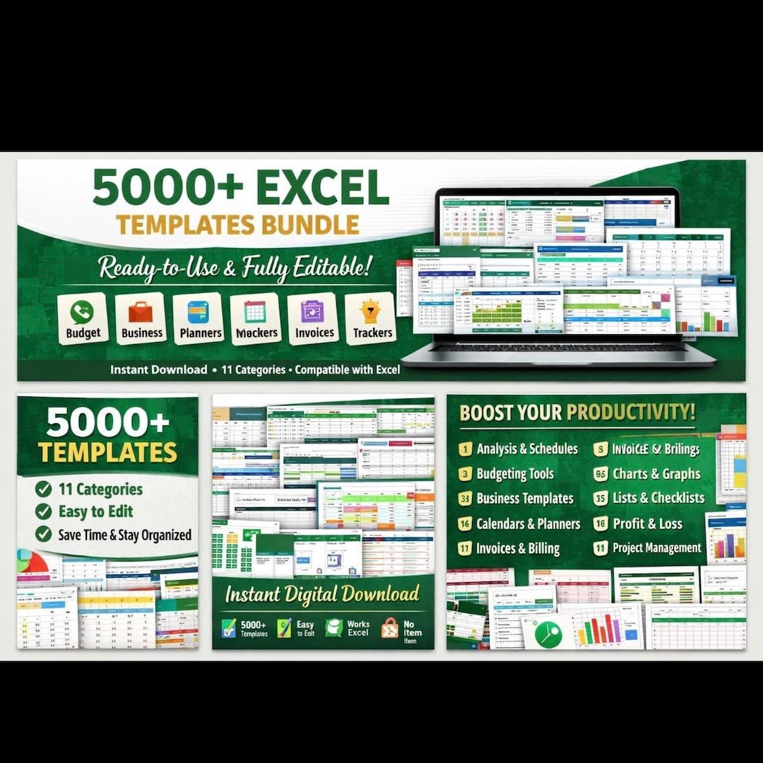 5000+ Excel Templates Bundle | Business, Budget, Planner, Invoice ...