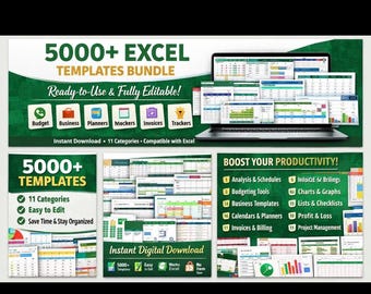 5000+ Excel Templates Bundle | Business, Budget, Planner, Invoice, Tracker Sheets | Instant Digital Download