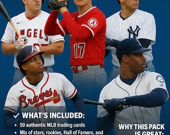 MLB - Baseball Card Collector Lot Pack - 50 Cards - Stars, Rookies, Hall of Fame -