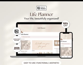 Notion Template All in One Life Planner Aesthetic Notion Dashboard Simple Notion ADHD Personal Planner for Daily Notion Tasks and Goals