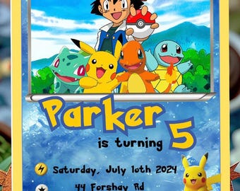Editable PokeYmon Card Invitation, PokeYmon Birthday Invitation, PikachuE Birthday Party Invitation, Printable PokeYmon Invitation Template