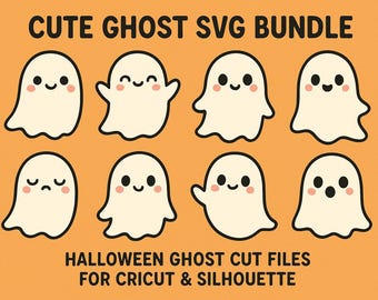 Cute Ghost SVG Bundle | Halloween Ghost Cut Files for Cricut & Silhouette | Kawaii Spooky SVG PNG  Clipart