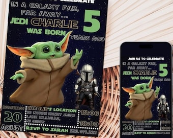 Baby YoGa Birthday Invitation | Mandalorian Birthday Invitation |Template Editable-Printable, Invite Instant Download