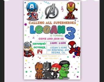 Superheroes Birthday Invitation: Editable Printable Template (Digital Download)