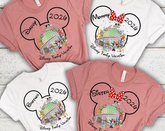 Custom Disney Epcot 2026 Family Trip Shirts, Disney Epcot Shirt,  World Traveler Epcot Custom Name Shirt, Epcot Theme Park T-Shirts