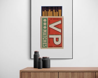 Wall Art Vintage Matchbox Art Download Retro Art Matchbook Print Matches Wall Art VP Safety Matches Sweden