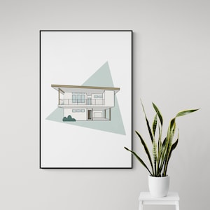 Art Print Modern House Illustration Wall Art Contemporary House Drawing Digital Download Architectural Sketch Gift Design Lovers
