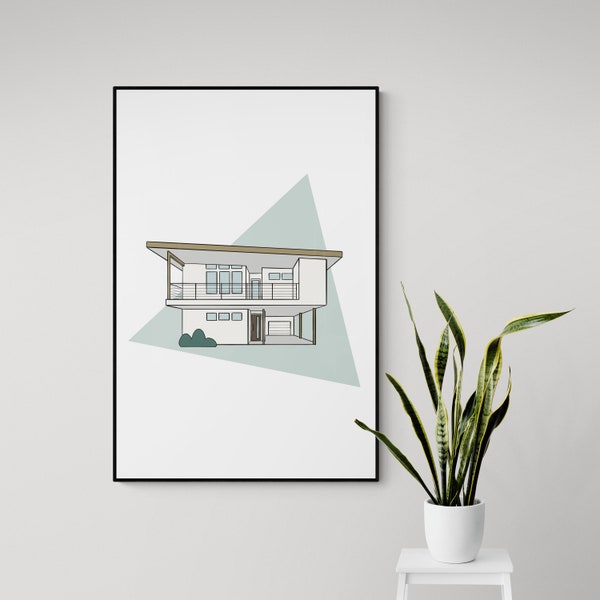 Art Print Modern House Illustration Wall Art Contemporary House Drawing Digital Download Architectural Sketch Gift Design Lovers