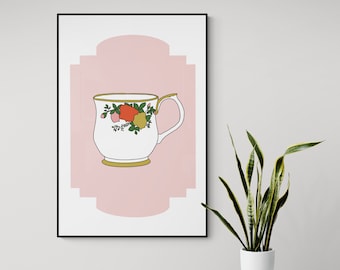 Wall Art Teacup Print Tea Cup Art Download Tea Art for Kitchen Decor Vintage Teacup Gift Tea Lover Printable Cafe Decor