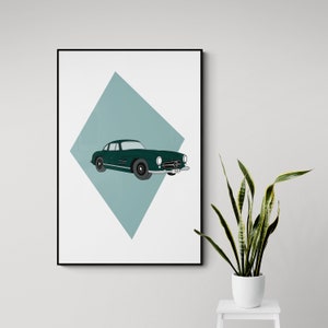 Wall Art Vintage Car Downloadable Art Retro Car Art Print Collector Car Illustration Printable Green Car Wall Art