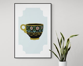 Wall Art Tea Cup Print Teacup Download Tea Art for Kitchen Decor Vintage Teacup Gift Tea Lover Printable Cafe Decor