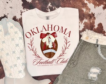 Oklahoma Football Club Shirt | Coquette Bow Sweatshirt or T Shirt | Girly Game Day Outfit | Oklahoma Sooners Inspired Top