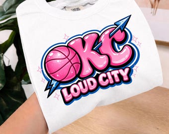 Pink OKC Loud City Basketball Shirt | Girly Bubble Letter Game Day Tee or Sweatshirt | Oklahoma City Basketball Fan Apparel | Gildan Unisex