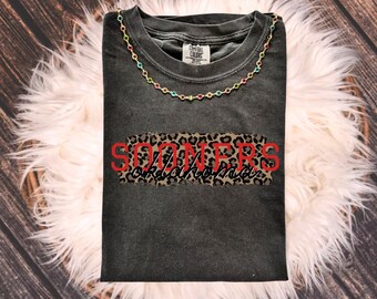 OU Sooners Football Tee, Leopard Print, Gildan Cotton Shirt, All Sizes, Fan Gift, College Sports Shirt, Game Day Apparel