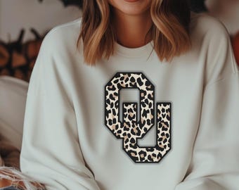 OU Football Sweatshirt , Leopard Print Design, Oklahoma Sooners Game Day Crewneck