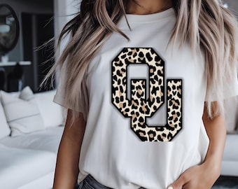 Leopard Print OU Sooners Football Tee, Game Day Gildan Shirt, Oklahoma Football, Unisex Cotton Tshirt