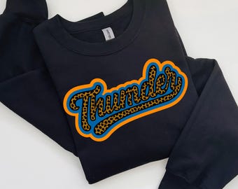 OKC Thunder Sweatshirt | Girly Leopard Basketball Shirt | Oklahoma City Thunder Fan Crewneck | Gildan Brand