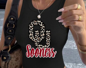 Leopard Print OU Sooners Tank Top | Oklahoma Football Shirt | Game Day Outfit