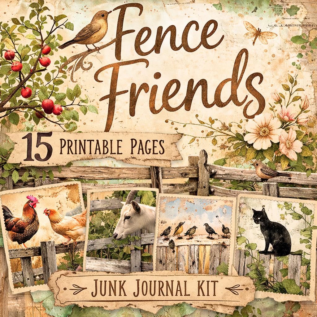 Junk Journal Kit - Fence Friends, Rustic Farm, Vintage Animal Fence ...