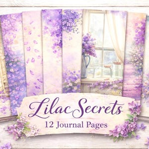 デジタルペーパーパック ライラックシークレット | 柔らかな紫の花柄ページ | 水彩ライラックの背景 | スクラップブック用紙