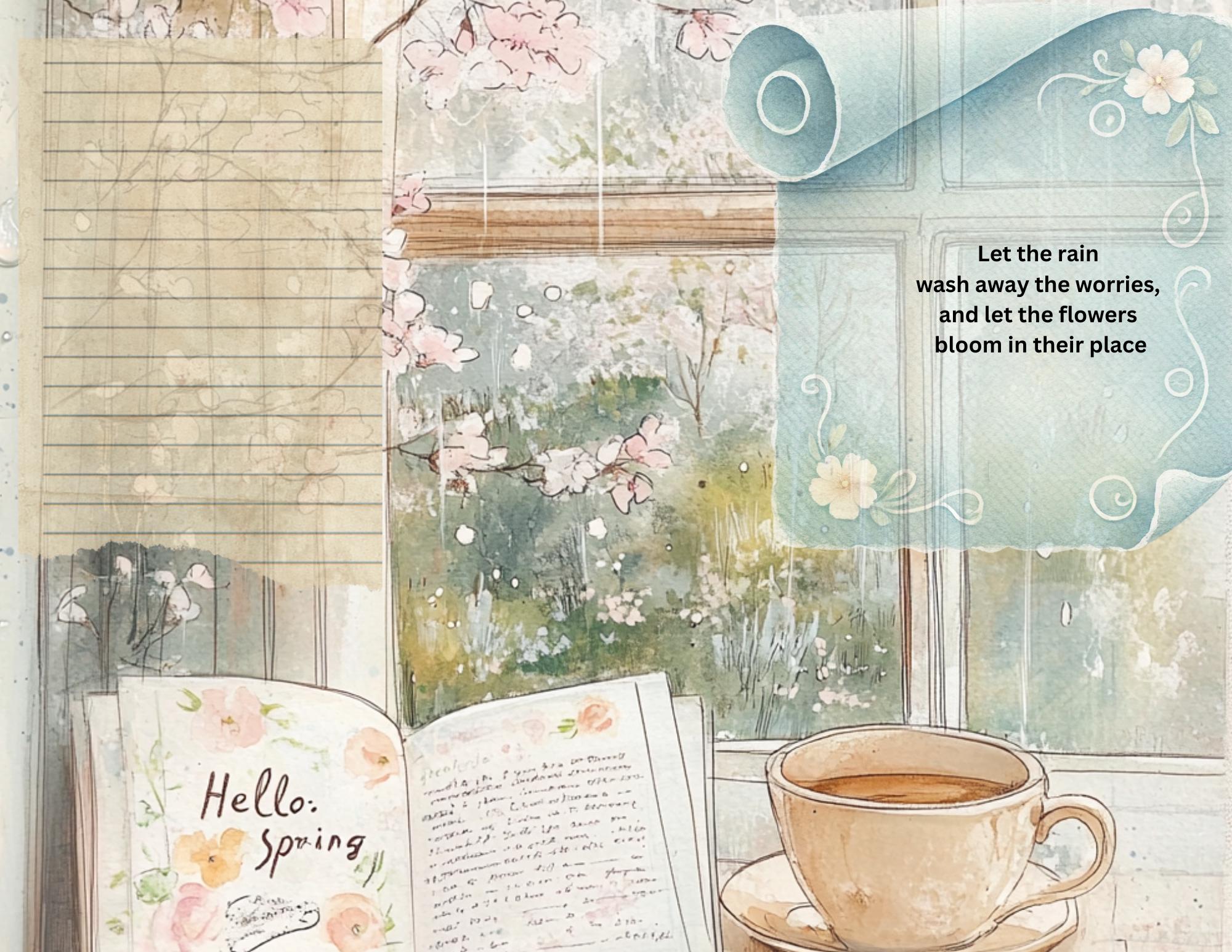 Spring Junk Journal Kit and Rain Paper Pack Bundle, 27 Printable Pages ...
