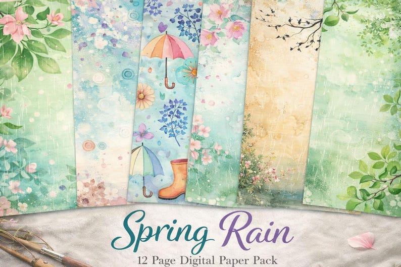 Spring Junk Journal Kit and Rain Paper Pack Bundle, 27 Printable Pages ...