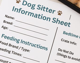Dog Sitter Information Sheet | Dog Care