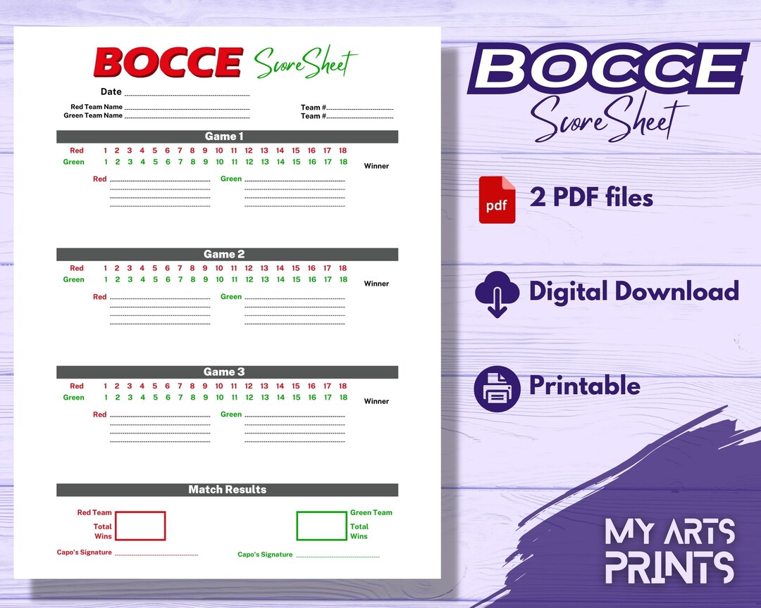 Bocce Score Sheet Printable Petanque Scoresheet Bocce Game Etsy