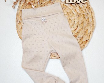 Baby Leggings Ajour Jersey • Mitwachsend • Umschlagbündchen • Beige • Größe 56–104 • Handmade