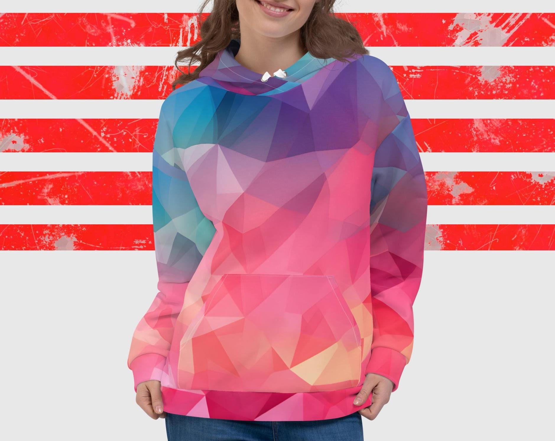 Discover Vibrant Cubist Design with Mesmerizing Color Gradient 3D Hoodie